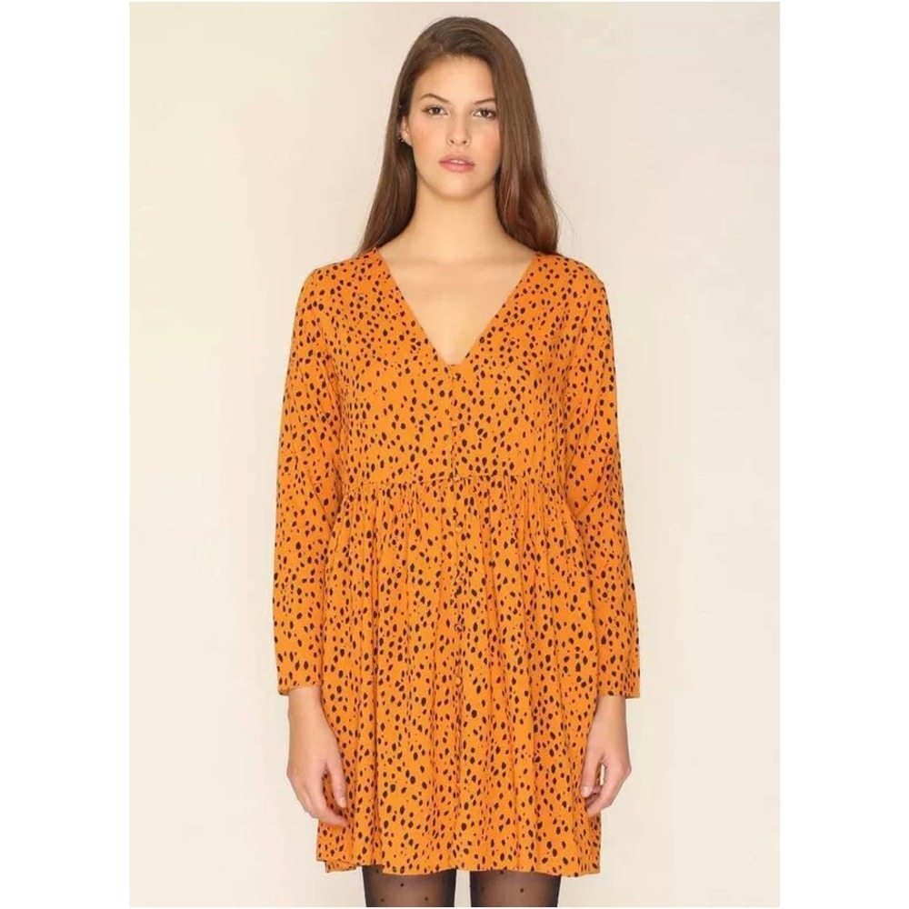 Pepaloves by Anthropologie Women Mustard Cheetah Baby Doll High Waist Dress M
